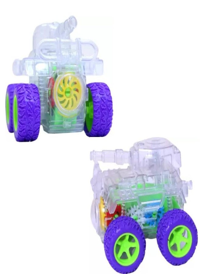 PLUSPOINT 2PC Tank Transparent Vehicle Friction Powered with Light Gear Toy for Kids Boys Girls Birthday Christmas Gift (2 Pieces) - Image 1